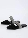 Shein- Muller Pointed Toe Medium Rhinestone Decor Shoes