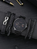 Shein- 1pc Men Round Pointer Quartz Watch & 4pcs Bracelet