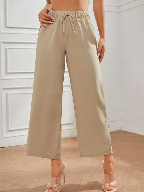 Shein - PETITE Knot Front High Waist Trousers