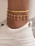 Shein - Anklet With Rhinestone Decor 2 Pcs- Yellow Golden