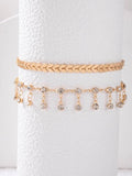 Shein- Anklet With Rhinestone Decor 2 Pcs- Yellow Golden