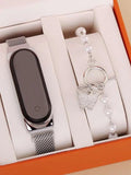 Shein- One piece mesh strap digital watch and one piece bracelet