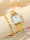 Shein - 1pc Square Pointer Quartz Watch & 1pc Bracelet