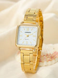 Shein - 1pc Square Pointer Quartz Watch & 1pc Bracelet