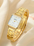 Shein - 1pc Square Pointer Quartz Watch & 1pc Bracelet