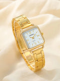 Shein - 1pc Square Pointer Quartz Watch & 1pc Bracelet