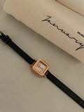 Shein - Vintage Square Pointer Quartz Watch Black