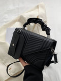 Shein - Square Chevron Flap Bag With Small Pocket