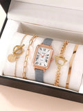 Shein Simple quartz watch with rectangular pointer dial and 4-piece bracelet