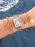 Shein Simple quartz watch with rectangular pointer dial and 4-piece bracelet