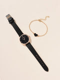 Shein - 1pc Round Pointer Quartz Watch & 1pc Bracelet