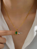 Shein- Rectangular rhinestone pendant necklace