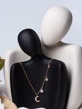 Shein- Rhinestone moon and faux pearl pendant necklace