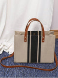 Shein - Waterproof Trendy Medium Square Bag Stripe Pattern Double Handle Canvas Large Capacity Handbag