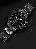 Shein - 1pc Black Zinc Alloy Strap Business Round Dial Quartz Watch, For Daily Decoration For Men