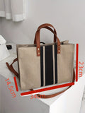 Shein - Waterproof Trendy Medium Square Bag Stripe Pattern Double Handle Canvas Large Capacity Handbag