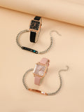 Shein - 2pcs Classic Simple Small Square Quartz Watch And 2pcs Bracelet Suitable For Daily Wear