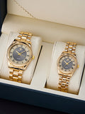 Shein - Couple Starry Dial Elegant Stainless Steel Bracelet Watch Set, Gift For Couples