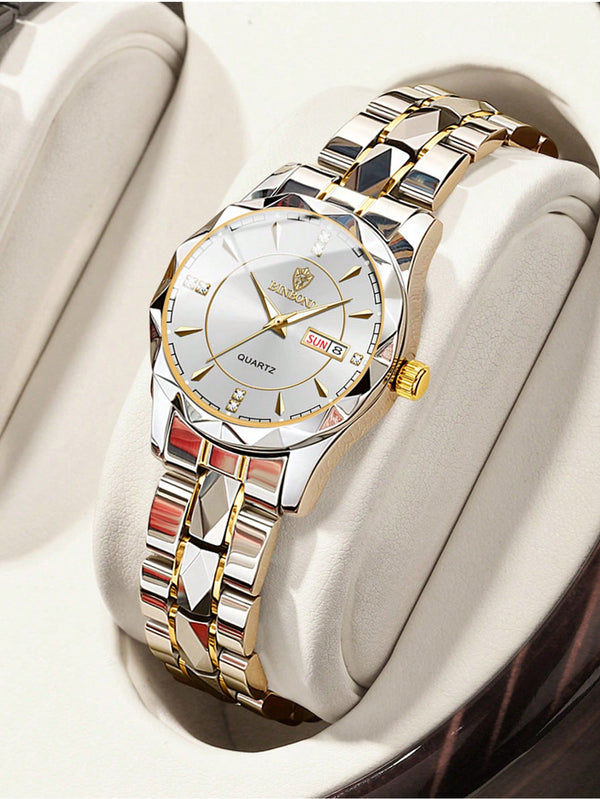 Shein - Fashionable Stainless Steel Water Resistant Date Quartz Women's Watch, Luxury Timepiece Gift