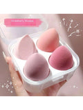 Shein - 4pcs/set Makeup Sponge With Storage Box And Powder Puff, Dual-use Wet/dry Cosmetic Tool