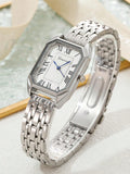 Shein - 1pc Niche Luxurious Square Shaped Ladies' Watch, Simple & Elegant Style With Quartz Mov't And Steel Strap