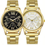 Shein - 2PCS Fashion Couple Set Watches Luxury Men Women Business Casual  Quartz Watch Simple  Wristwatch  Stainless Steel Strap Lover's Watch Gifts
