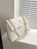 Shein - Quilted Pattern Flap Square Bag Metal Decor Chain