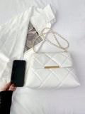 Shein - Quilted Pattern Flap Square Bag Metal Decor Chain