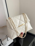 Shein - Quilted Pattern Flap Square Bag Metal Decor Chain