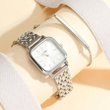 Shein - Ins Niche Steel Band Watch Simple Stainless Steel Watch Ladies Quartz Watch Set