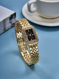 Shein - 1pc Ladies' Stainless Steel Strap Trendy Quartz Watch With Rhinestone Decor