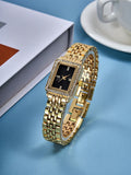 Shein - 1pc Ladies' Stainless Steel Strap Trendy Quartz Watch With Rhinestone Decor