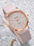 Shein - Women's Simple Fashionable Matte Dial Quartz Wrist Watch With Belt Matched Jewelry Set (6pcs/set)