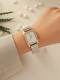 Shein - New Style Classic Simple Business Women's Stainless Steel Band Quartz Watch With Diamond Decor