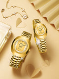 Shein - 1pc Men's And 1pc Women's Rebirth Quartz Wristwatch, Vintage Style, Couple Watch
