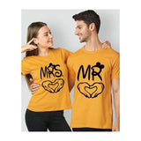 Wf Store- Pack Of 2 MRS. MR Printed Half Sleeves Tee - Yellow