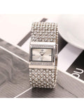 Shein - Korean Style Fashion Diamond Studded Women's Bracelet Watch, High-End Quality Women's Stainless Steel Wrist Watch With Bangle Bracelet