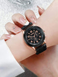 Shein - 4pcs Geneva Black & White Silicone Watch Band Couple Watch Set With Metal Chain Bracelet