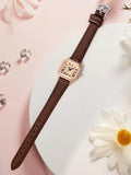 Shein - 4pcs/Set Lady Dry Cell Combination Set 2021 New Seasonal Four-Seasons Theme Watch With Gift Box Simple Casual Business Zinc Alloy Vintage Quartz Leather Watch For Everyday Life & Holiday Gift
