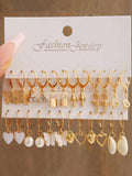 Shein - 1 Set Gold-Ish Luxurious Texture Style Earrings Set, Including 12 Pairs Dangling Earrings, Suitable For Daily Wear, Parties