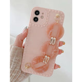 Shein- Solid Phone Case With Button Decor Hand Strap