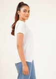 Nine90nine- V Neck Round Hem T-Shirt - White