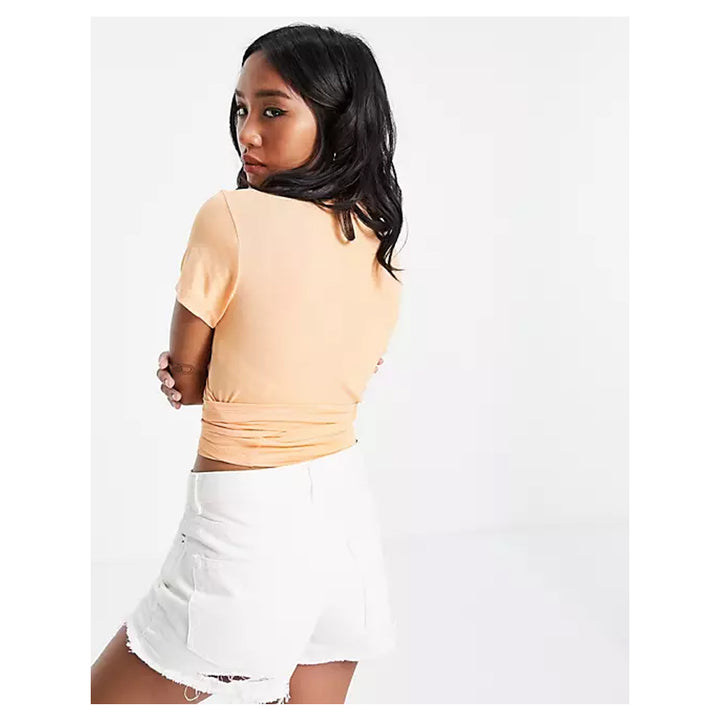 Asos- Design Petite Short Sleeve Wrap In Orange