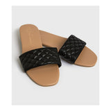 New Look- Wide Fit Black Quilted Leather-Look Sliders For Women