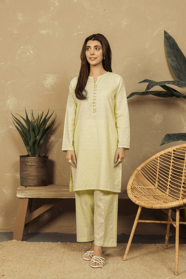 VYBE- Basic Co-Ord-Chikankari Lemon(Only Kurta)