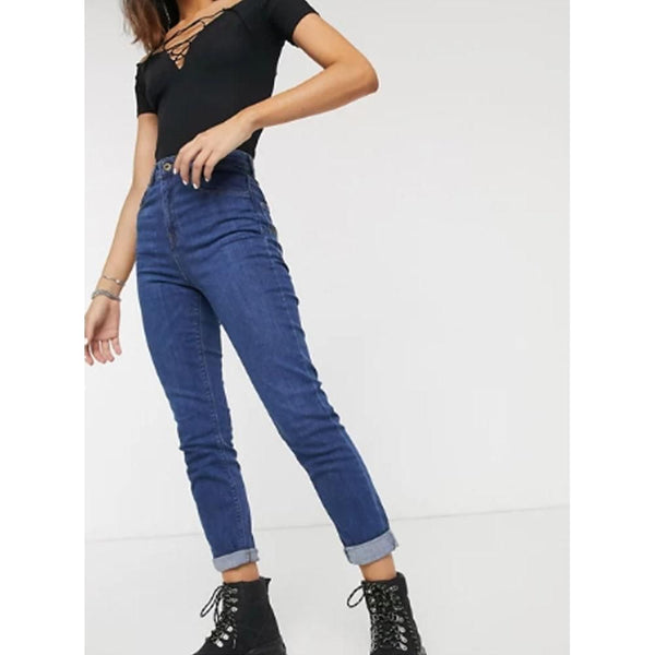 Asos Design- Collusion x011 Slim Mom Jeans In Dark Stone Wash