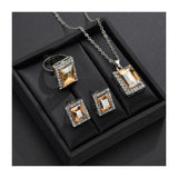 Jolly Chic- 4 Pcs Womens Necklace Ring Earrings Delicate Rhinestone Inlaid Jewelries -  Champagne