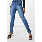 Asos- Femme Luxe Straight Leg Jean With Distressed Bum Detail In Mid Wash