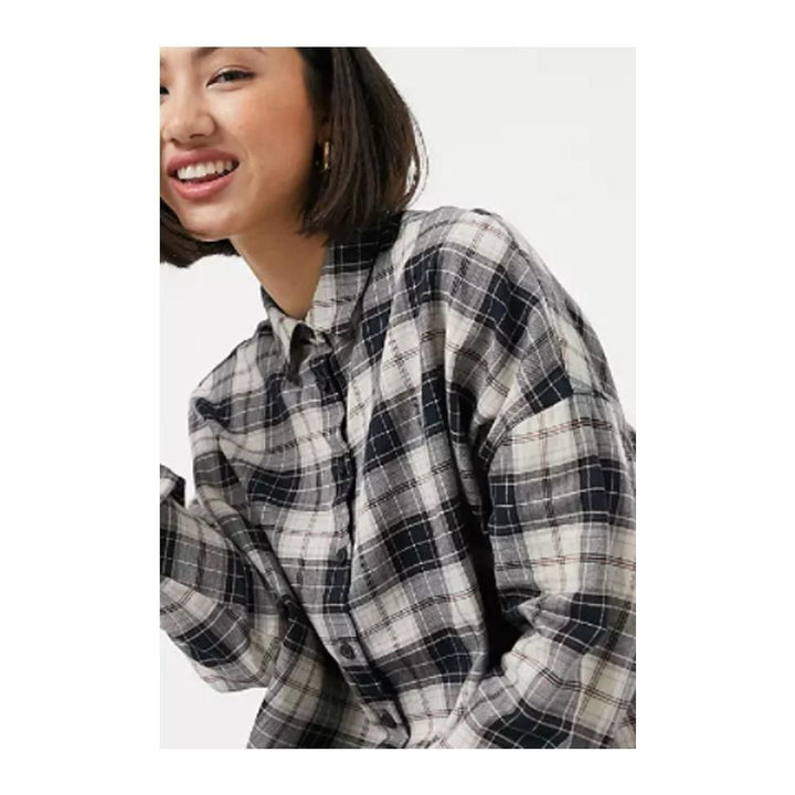 Asos- Design WFH long sleeved cropped check shirt in navy check