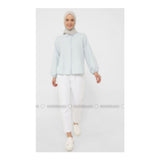 Modanisa- Refka Poplin Fabric Hidden Button Placket Shirt- Light Blue - Basic
